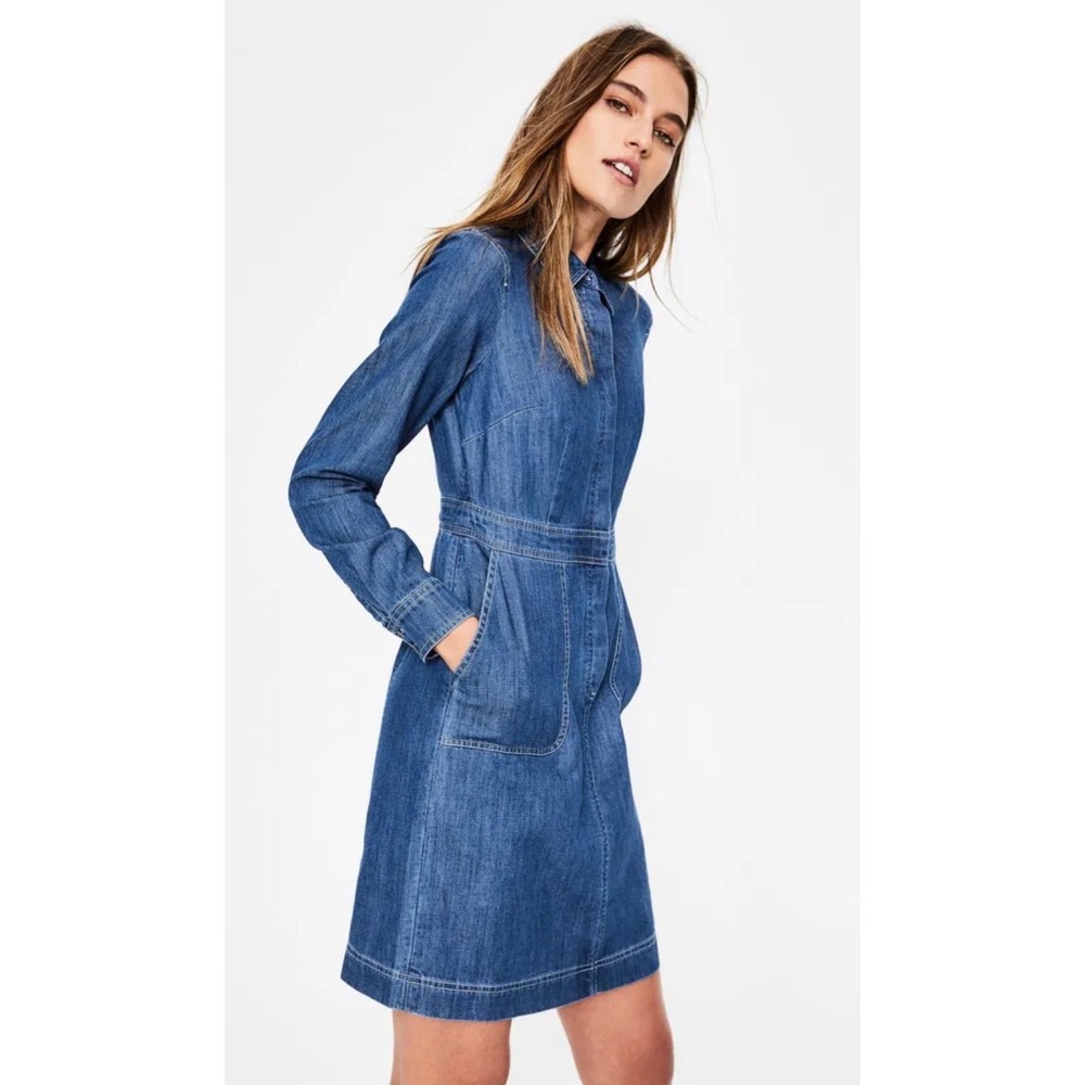 Boden Women's Blue Denim Long Sleeve Shirt Dress Size US 10R